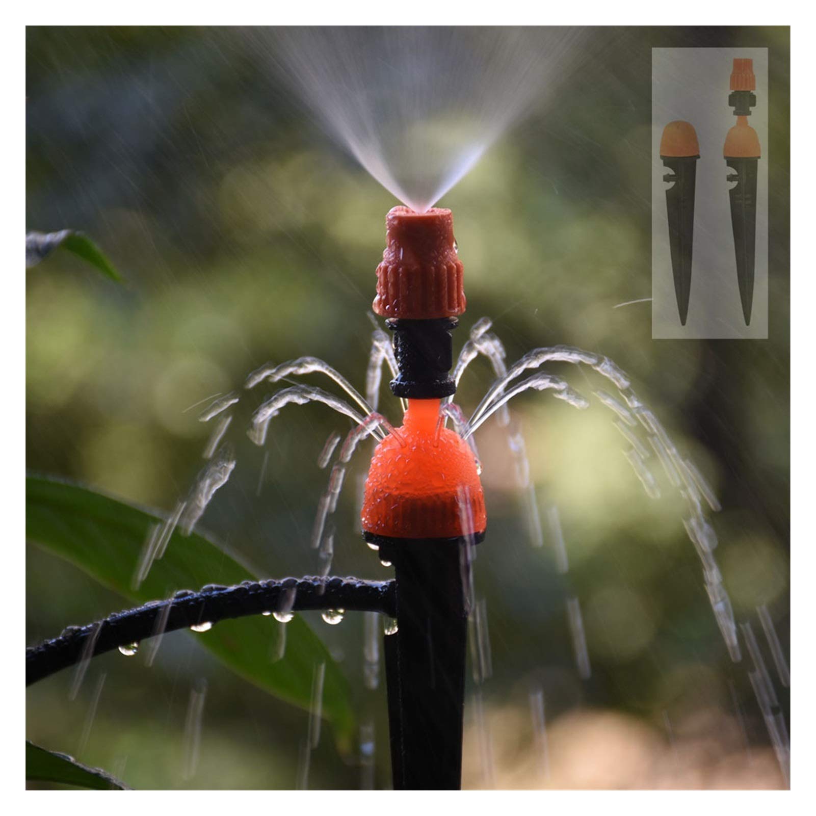 Kit de manguera de rociadores de plantas 50 rociadores de naranja de 360 ​​grados, ajustables, con soporte de boquillas de neblina de gotero, para irrigación de jardín (Color : B)