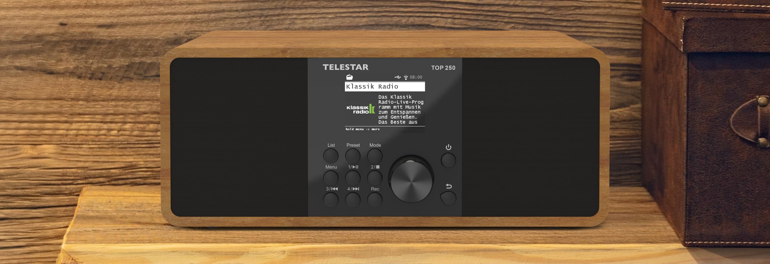 TELESTAR TOP 250 – DAB+/Internetradio, Stereo – Holz | 2 × 10 Watt, Bluetooth Audio-Streaming & Sendefunktion, USB-Aufnahme, Notfallwarnsystem, App-Steuerung
