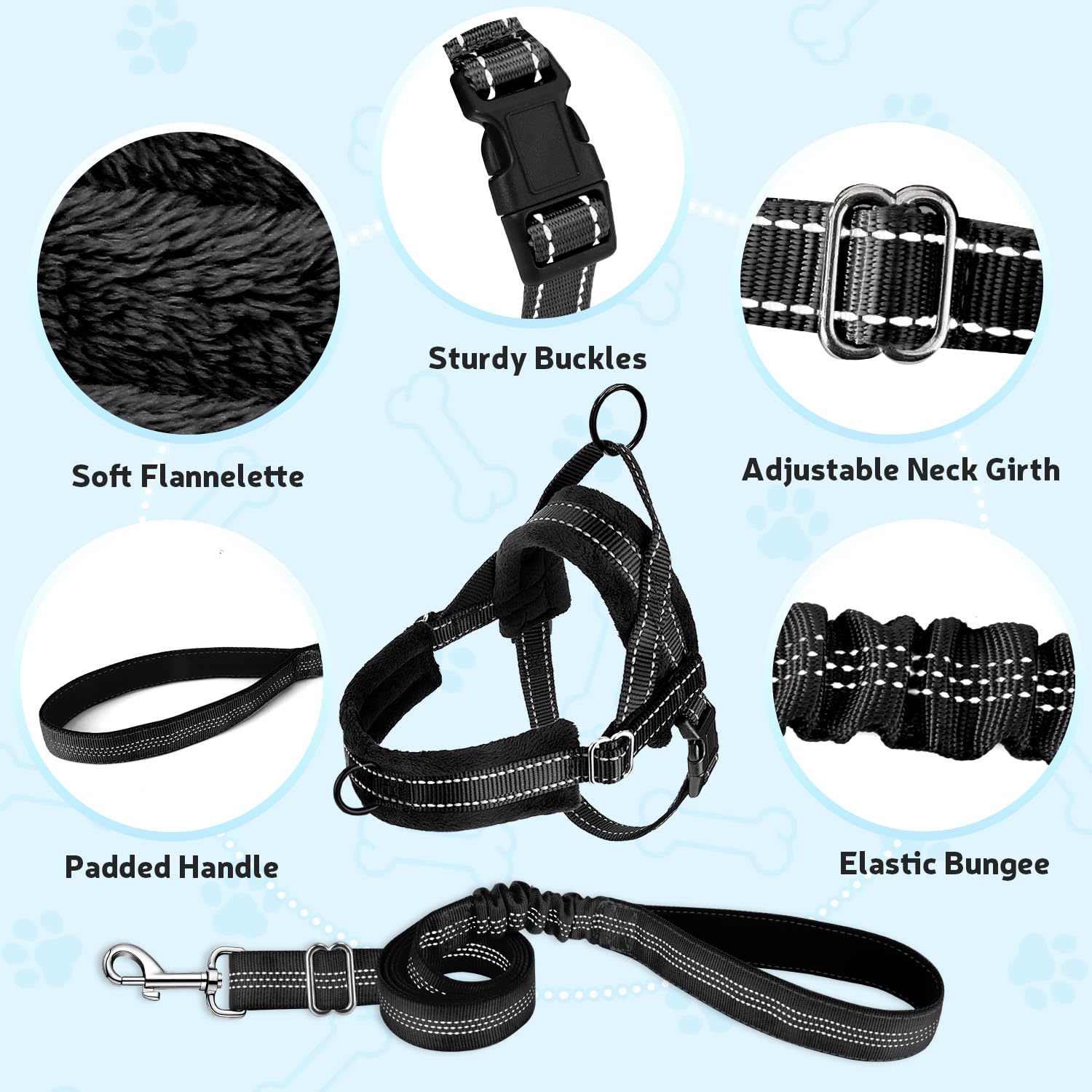 EXCELLENT ELITE SPANKER Gewatteerd Hondenharnas Anti-Trek, Verstelbaar Nylon Tuigje voor Kleine, Middelgrote en Grote Honden (Zwart, S