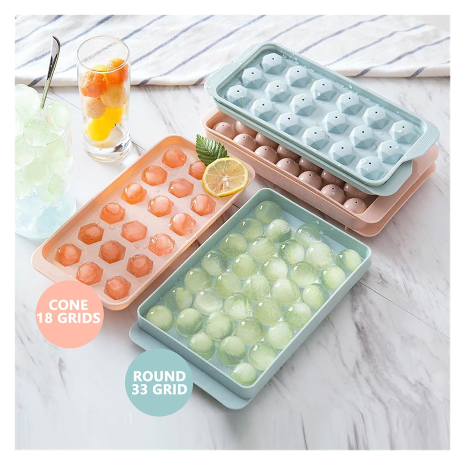 Vassoio per cubetti di Ghiaccio 33/18 Stampo per Vassoio Tondo con Sfera a cavità, Ice Ball Maker Cocktail Whisky Bar Accessorio Home Fai da Te Stampo Gadget da Cucina (Color : S 2pcs Set)