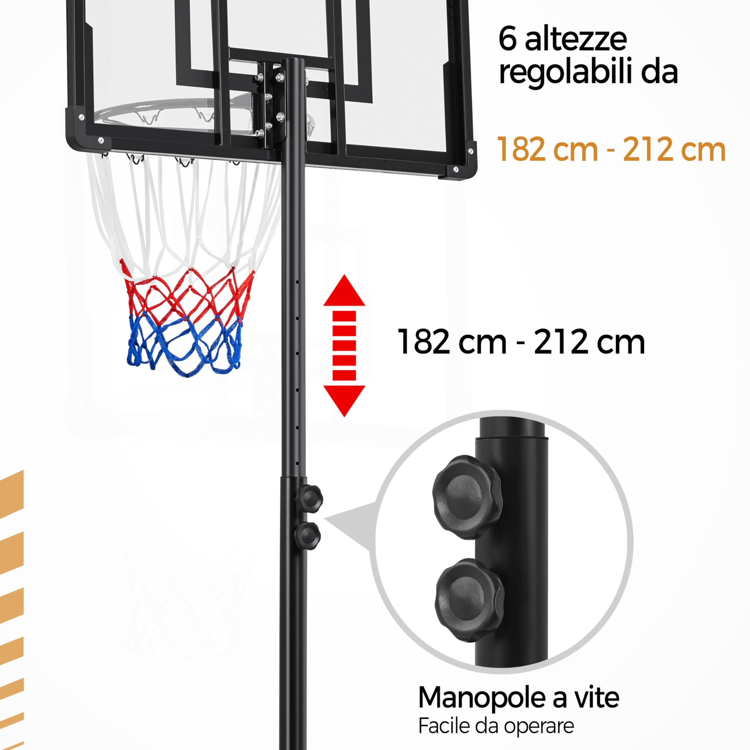 Yaheetech Canestro Basket Esterno Interno Camera Portatile con Colonna Tabellone Canestro Altezza Regolabile