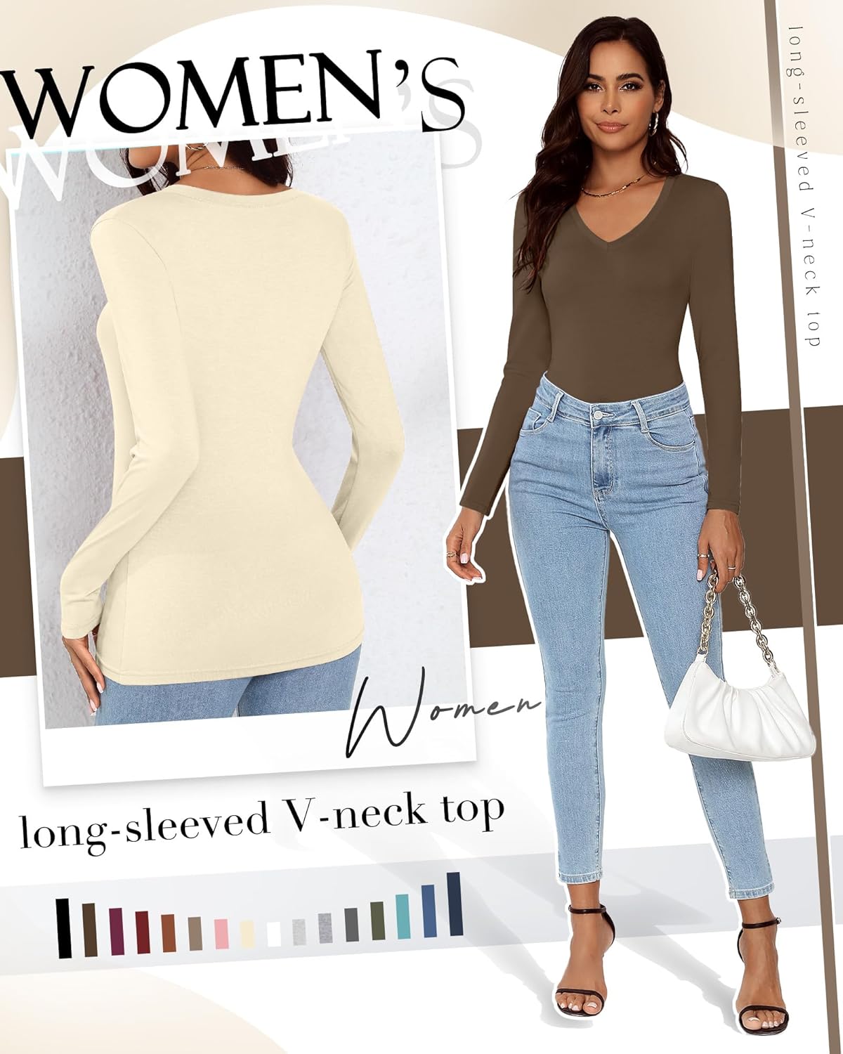 Huukeay 3 Pack Women's V Neck Long Sleeve Shirts Layering Undershirts Slim Fit Ladies Tops Underscrub Basic Tees - Image 4