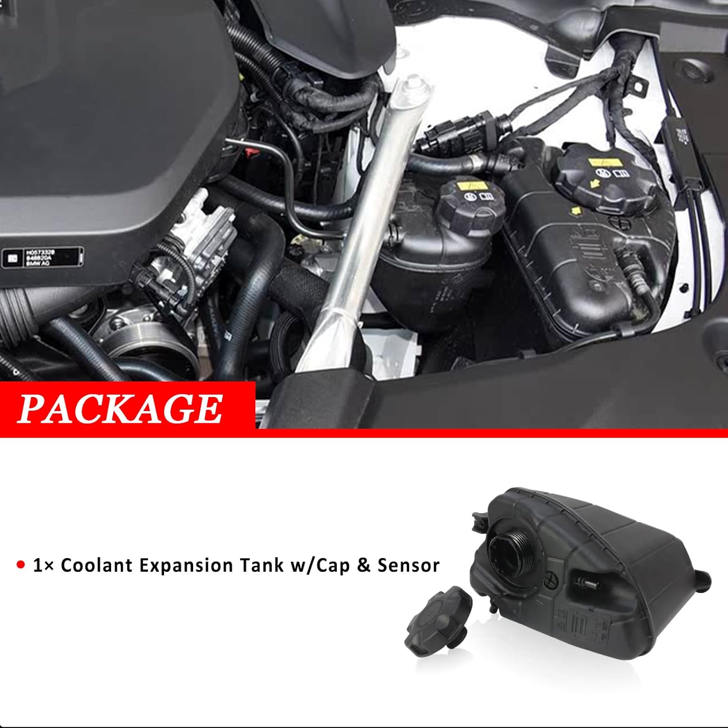 17138610656 Engine Coolant Overflow Recovery Expansion Reservoir Tank w/Cap & Sensor for BMW 520i 530i 540i 520i 530i 540i 630i 730i 740i 840i 2015-2021, Replaces 17138742976 17138742975