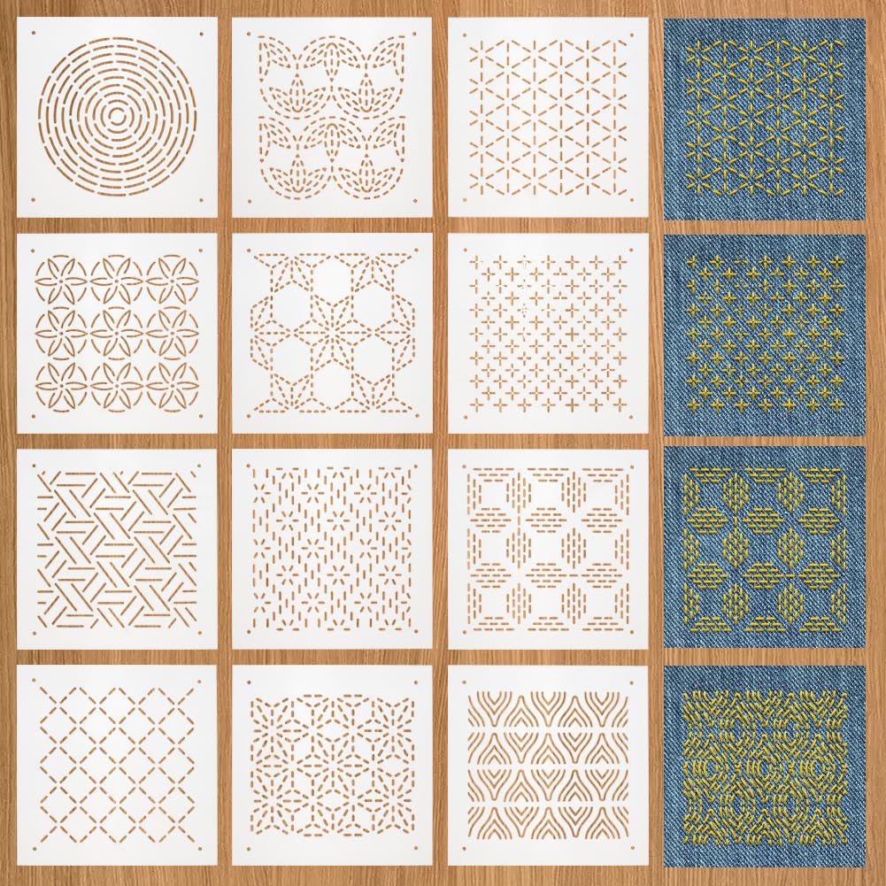 Pochoir Sashiko BENECREAT lot de 12 gabarits 12,7 cm pour broderie main