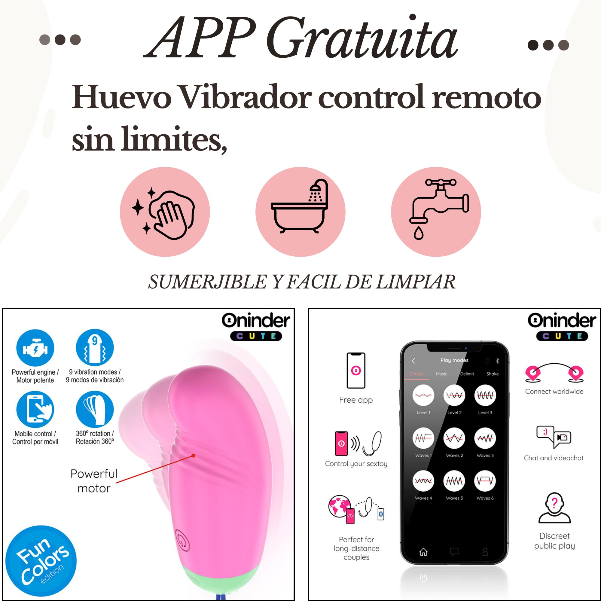 Huevo Vibrador/Vibrador Mujer Mando Distancia/Control APP Móvil/Consolador Huevo/silencioso, batería recargable y envío 100% discreto