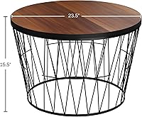 Vista 2 de Lavish Home Mesa de centro redonda con base de metal geométrica, muebles pequeños y modernos para sala de estar, mesa de centro de mediados de siglo