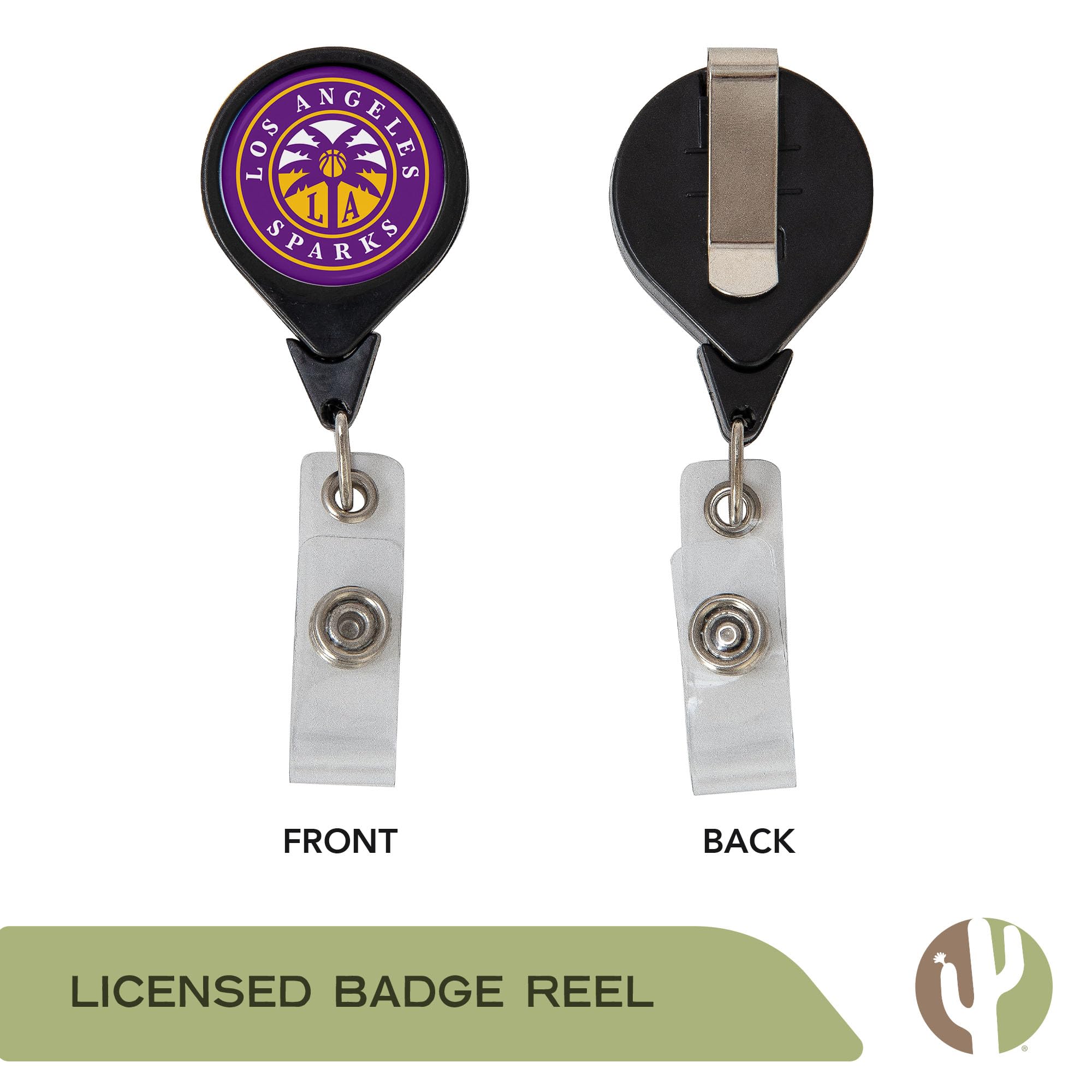 Desert Cactus Los Angeles Sparks Retractable Badge Holder WNBA ID Reel with Ticket Clip for Lanyard, Work, School & Office Access (Design A)