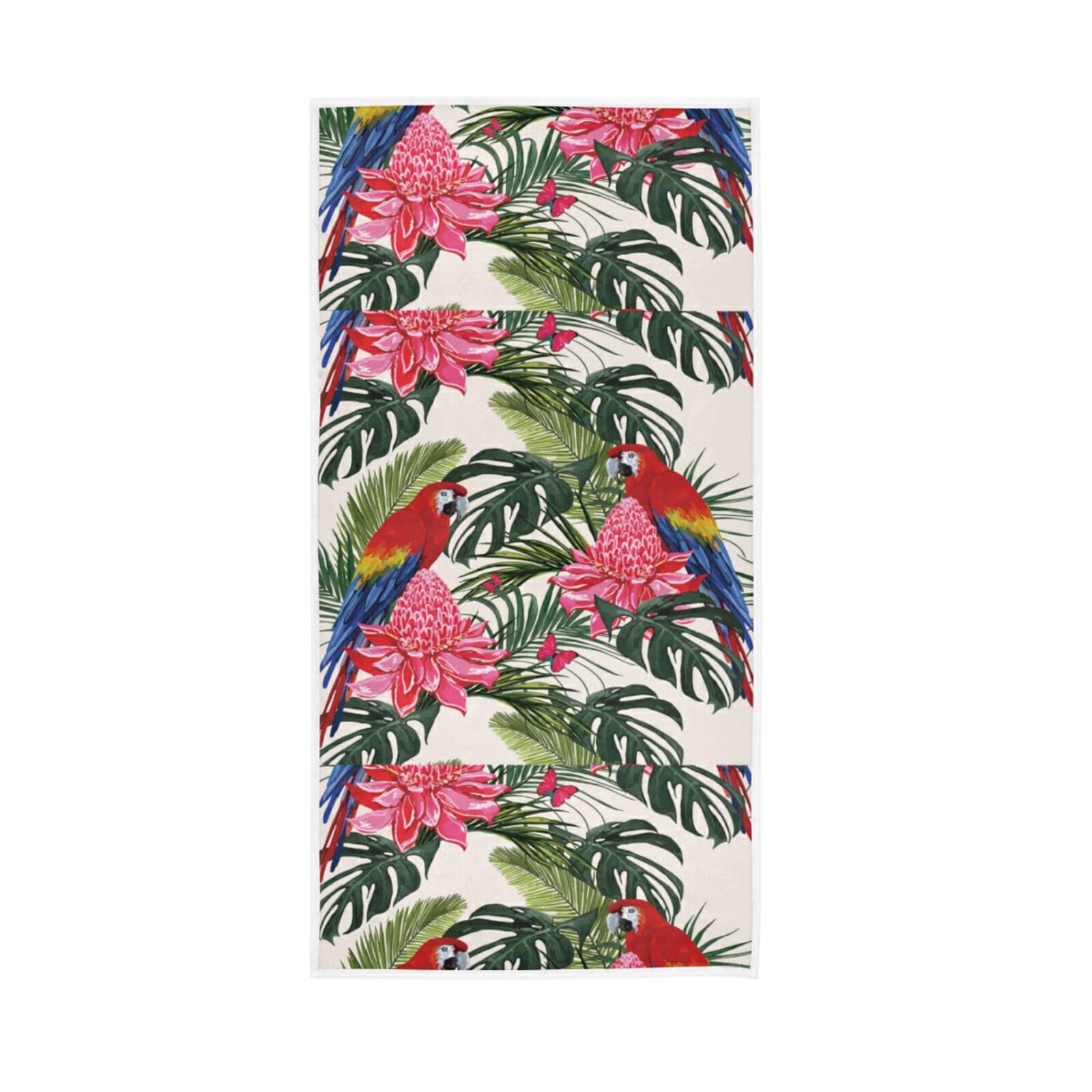 HUYGD Green Tropical Palm Leaves, Parrot Bird, Pink Hibiscus, Butterfly Soft Hand Bath Towel 30" x 15" Thin Fast Drying Absorbent Soft Towels for Kitchen Gym Spa Hotel Beach