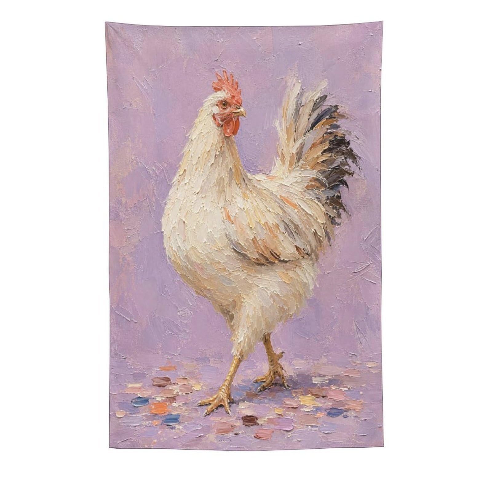 H3B8U2Y5 White Rooster Purple Pastel Wall Tapestry, Farm Bird Portrait