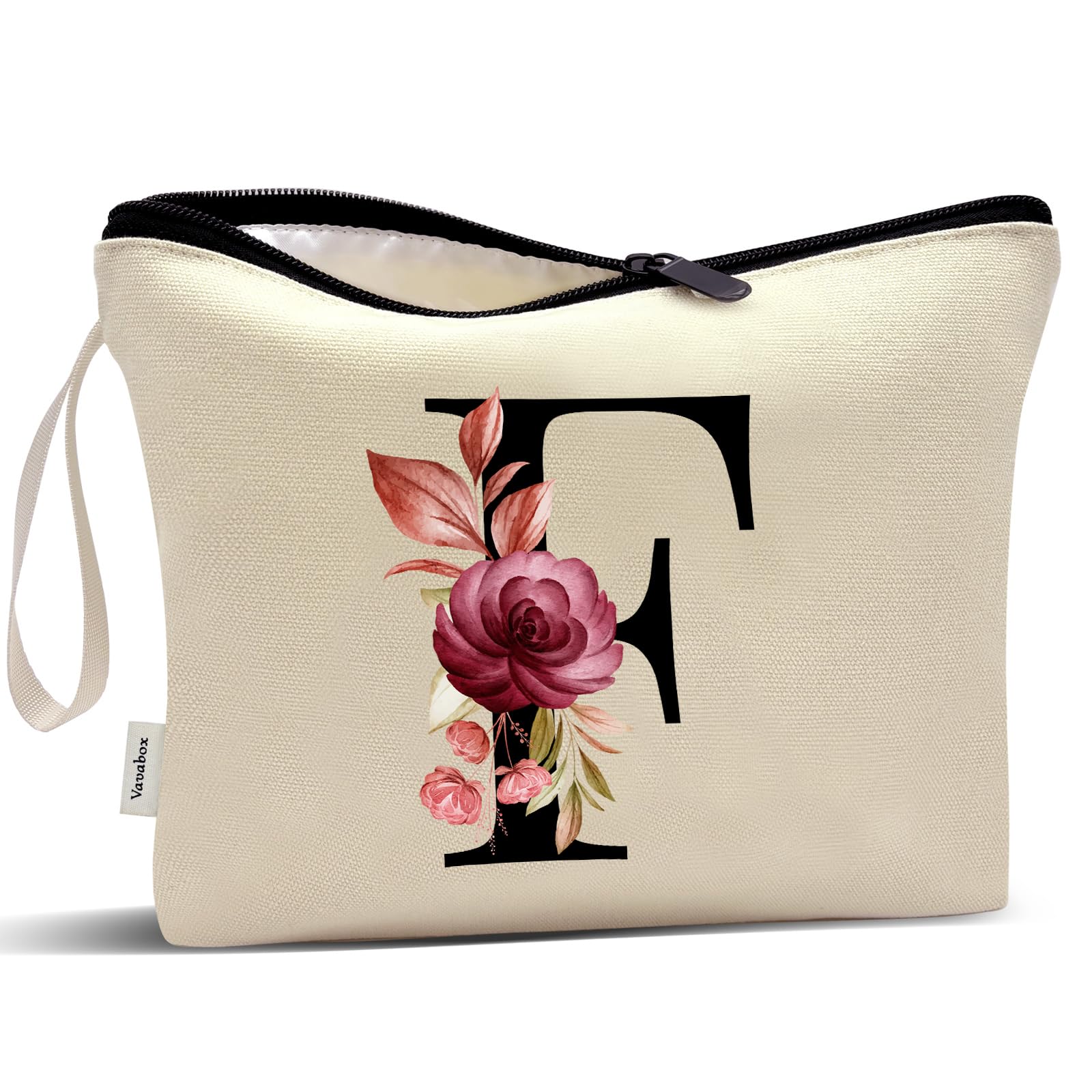 Vavabox A-Z Personalized Makeup Bag, Birthday Gifts for Women Mom, Gifts for Best Friend, Bride Bridesmaid Cosmetic bag (F, Cream Yellow)