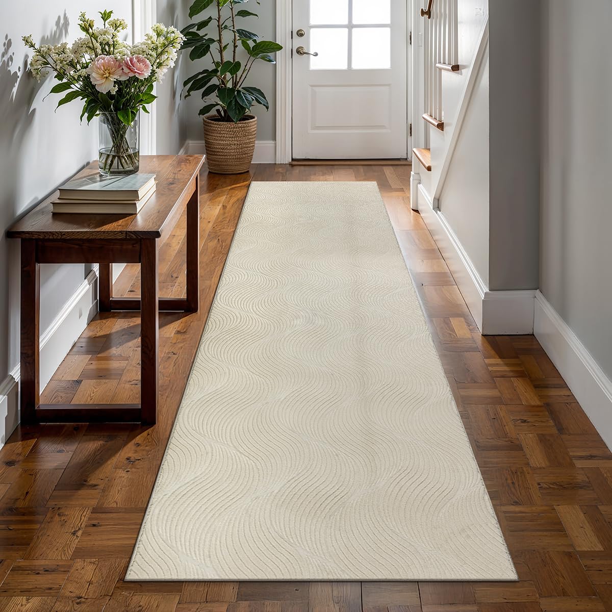 the carpet Rio - modern and soft carpet with non-slip backing and 3D look, fluffy surface, easy-care and robust, cream, 80 x 300 cm โ image 1