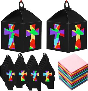VIHOSE 16 Sets Religious Crafts Kits Christian Cross Lantern Crafts Bulk Christian Sunday School Suncatcher Cross Ornaments Church Tissue Paper DIY Art for Vbs Classroom Art Home Church