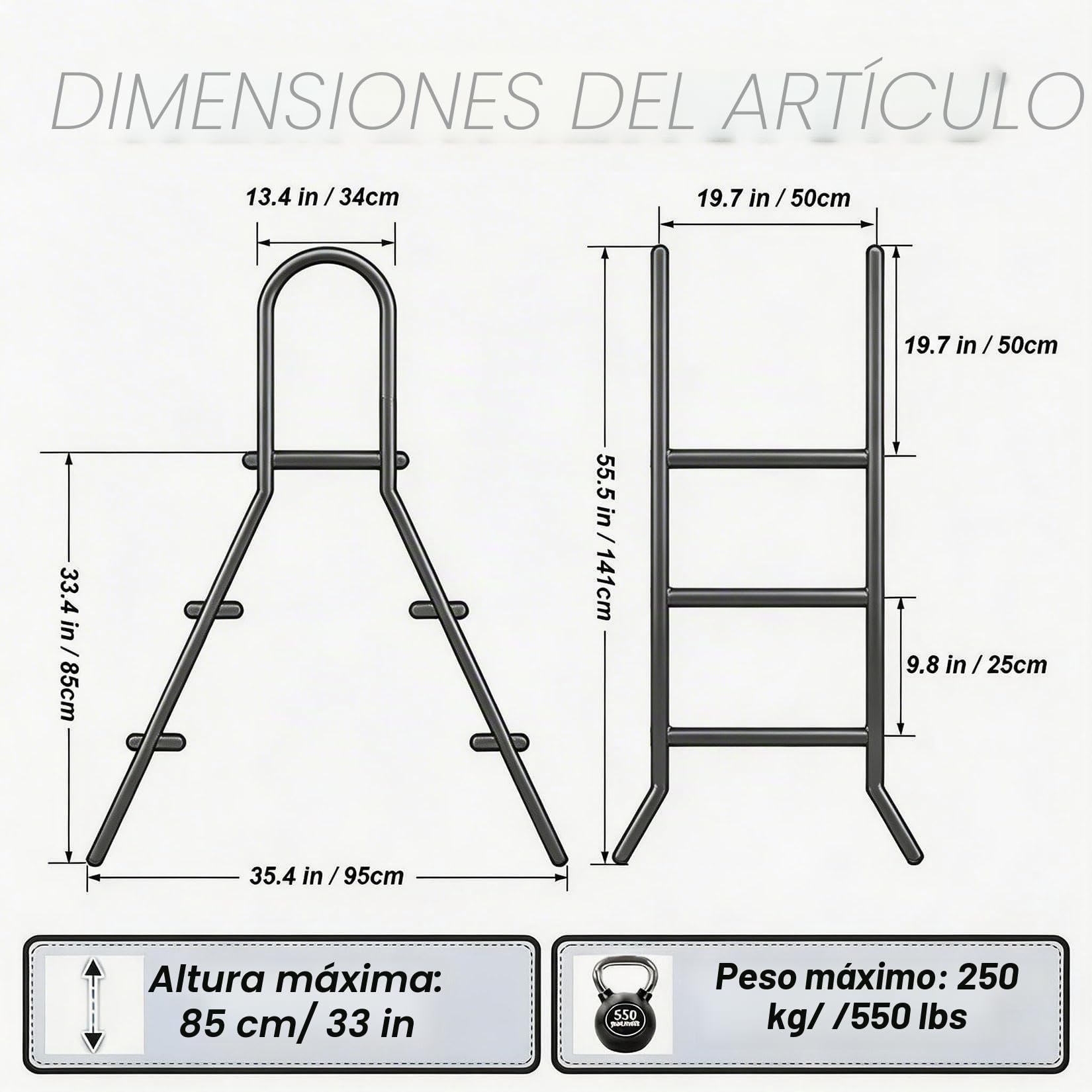 Escalera para Piscina elevada de 52'' Marco de Acero Doble Lateral para Entrada Salida de Piscina escalones de plástico Antideslizantes de Alta Resistencia Capacidad de Peso 250 kg,85cm