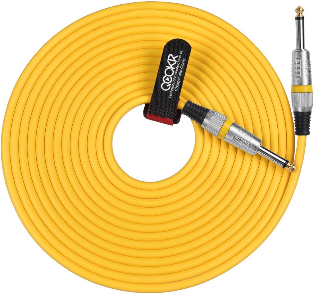 QOOKR 20ft Male to Male Straight 1/4" TS Color Instrument Cable for Electric Guitar,Bass,Keyboard(20 Feet,Yellow)
