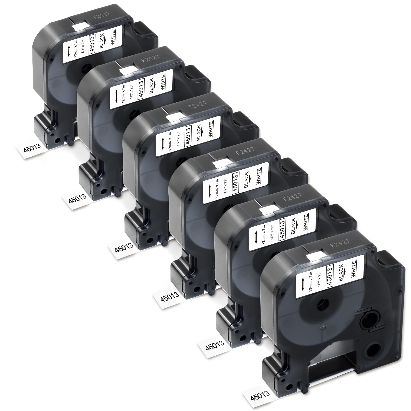 6 Pack Compatible Dymo D1 Label Maker Refills 45013 A45013 S0720530 Label Tape 1/2 Inch x 23 Feet, Black on White, Replace for Dymo Labelmanager 160 420P 210D 280 360D PnP Label Maker Tape Refill