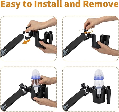 Miniatura 6 de Portavasos para cochecito compatible con Evenflo con soporte para teléfono, accesorios de vagón compatibles con Evenflo, negro