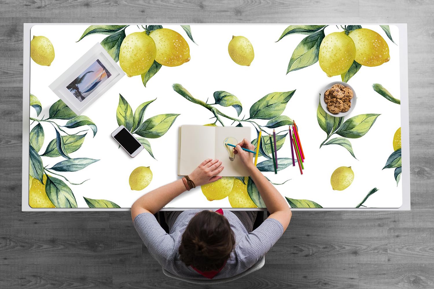 Sottomano da Scrivania 120x60 cm Superficie Protettiva Impermeabile per Ufficio e Casa Antiscivolo Protezione e Decorazione in Vinile PVC Facile da Pulire - Limoni gialli
