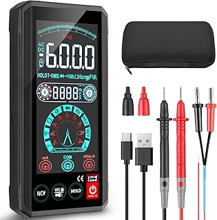 Digital Smart Multimeter Touch Screen USB Rechargeable Tester 6000 Counts Large Display with Capacitance Ac/Dc Voltmeter Resistance NCV Temperature TRMS Continuity