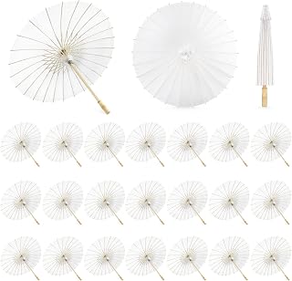 HOOMUU 24 Pack Paper Umbrellas for Weddings - Chinese Japanese Parasol Umbrella Bulk for Women - 33 Inches DIY Painting Craft White Umbrellas for Wedding Bridal Party Decor
