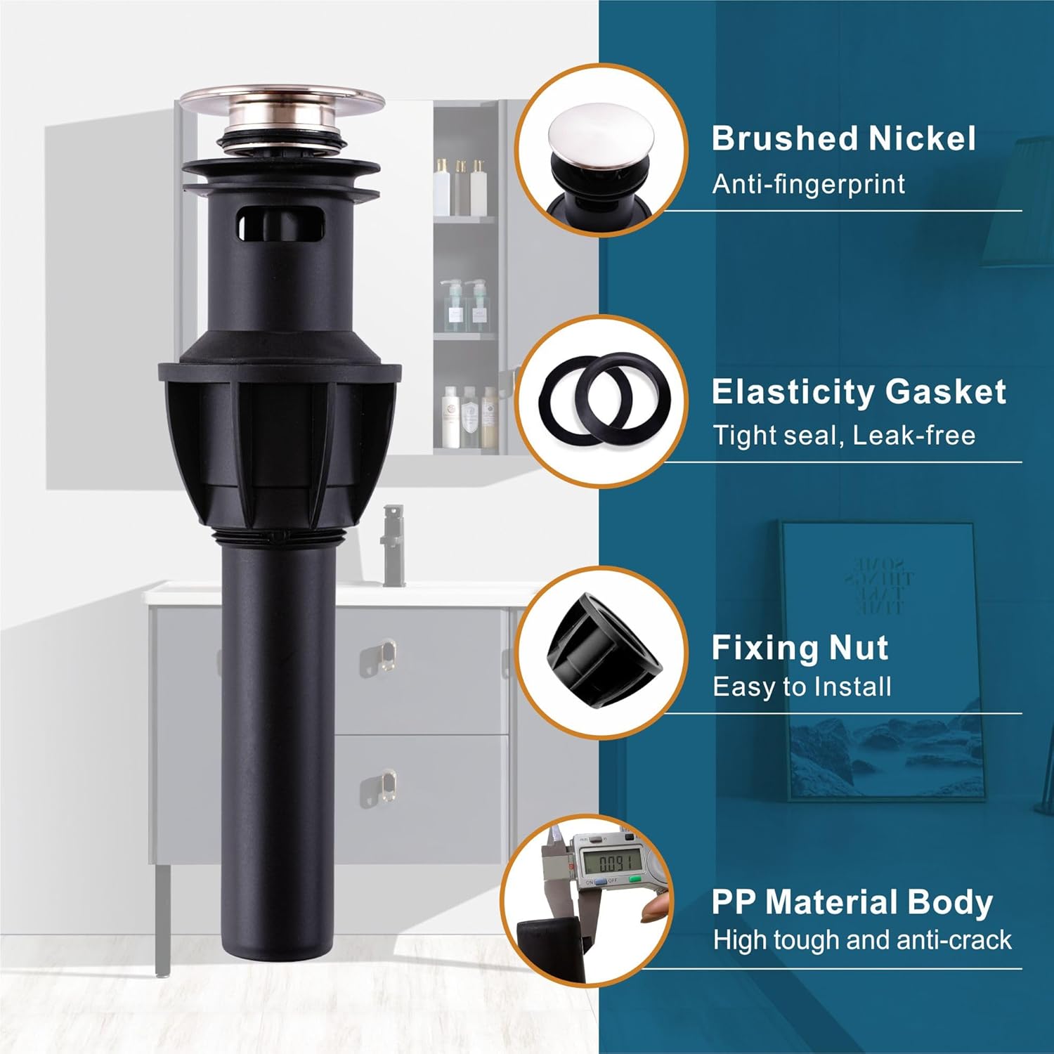 Waterfall Bathroom Faucet 3 Hole Bathroom Sink Faucet with Pop Up Drain, Brushed Nickel