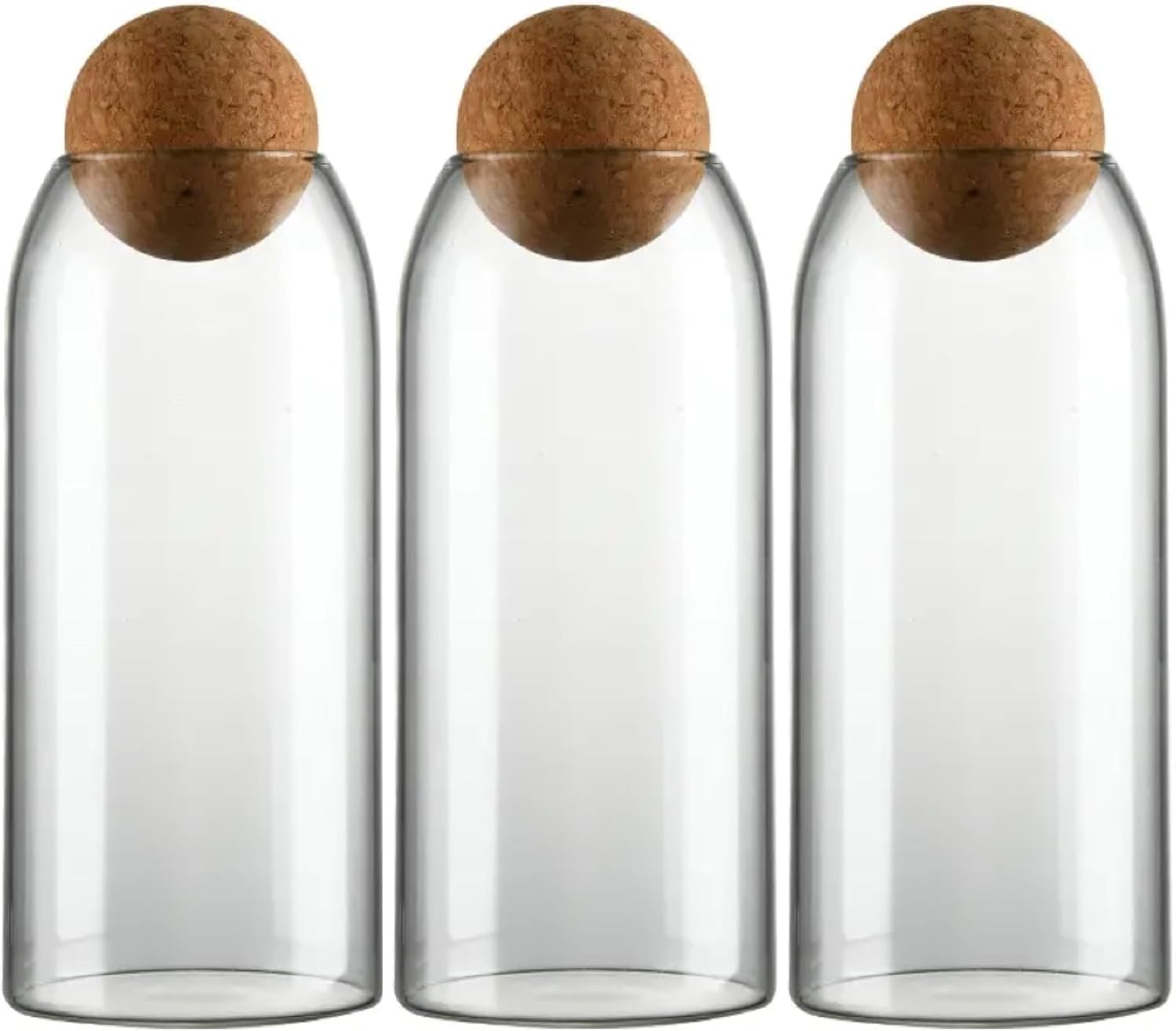 Glass Terrariums with Airtight Wooden Lid (Ball Cork) | Closed Terrarium Planters | Clear Glass Bottle Jar Containers | Set of 3 | Jars for Indoor Plants/Moss (Set of 3 (1200ml / 40oz))