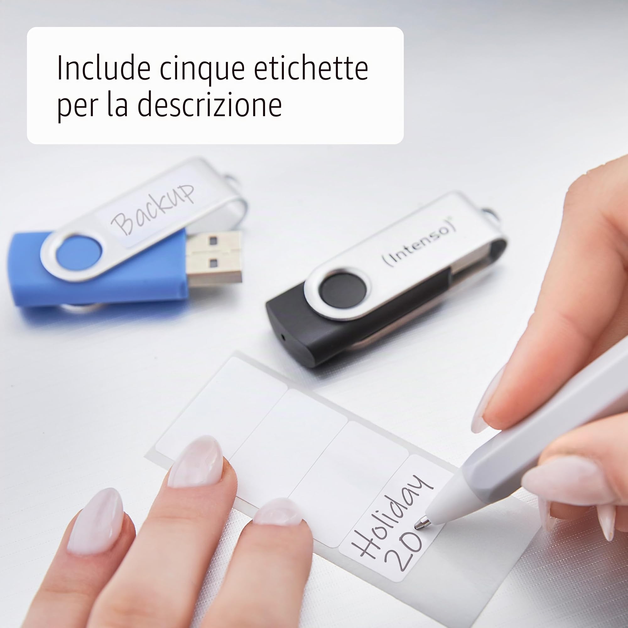 Intenso Basic Line - Chiavette USB 2.0 da 16 GB, con pratica etichetta, giallo, verde, nero, blu + arancione, con staffa in metallo argentato, confezione da 5
