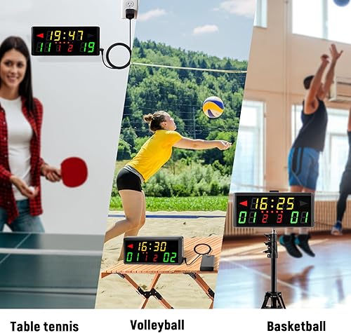 Vista 20 de Samshow LED Electronic Scoreboard Digital Score Keeper with Remote & Tripod, Basketball Scoreboard with Shot Clock & Timer & 12/24h Real Time for