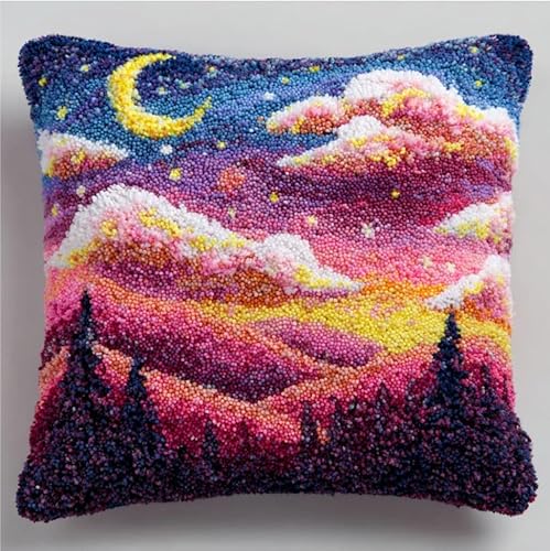WallustrioaW Latch Hook Pillow Kit -Cartoon Embroidery Art Craft Kit - All Ages - Unisex - 43X43Cm