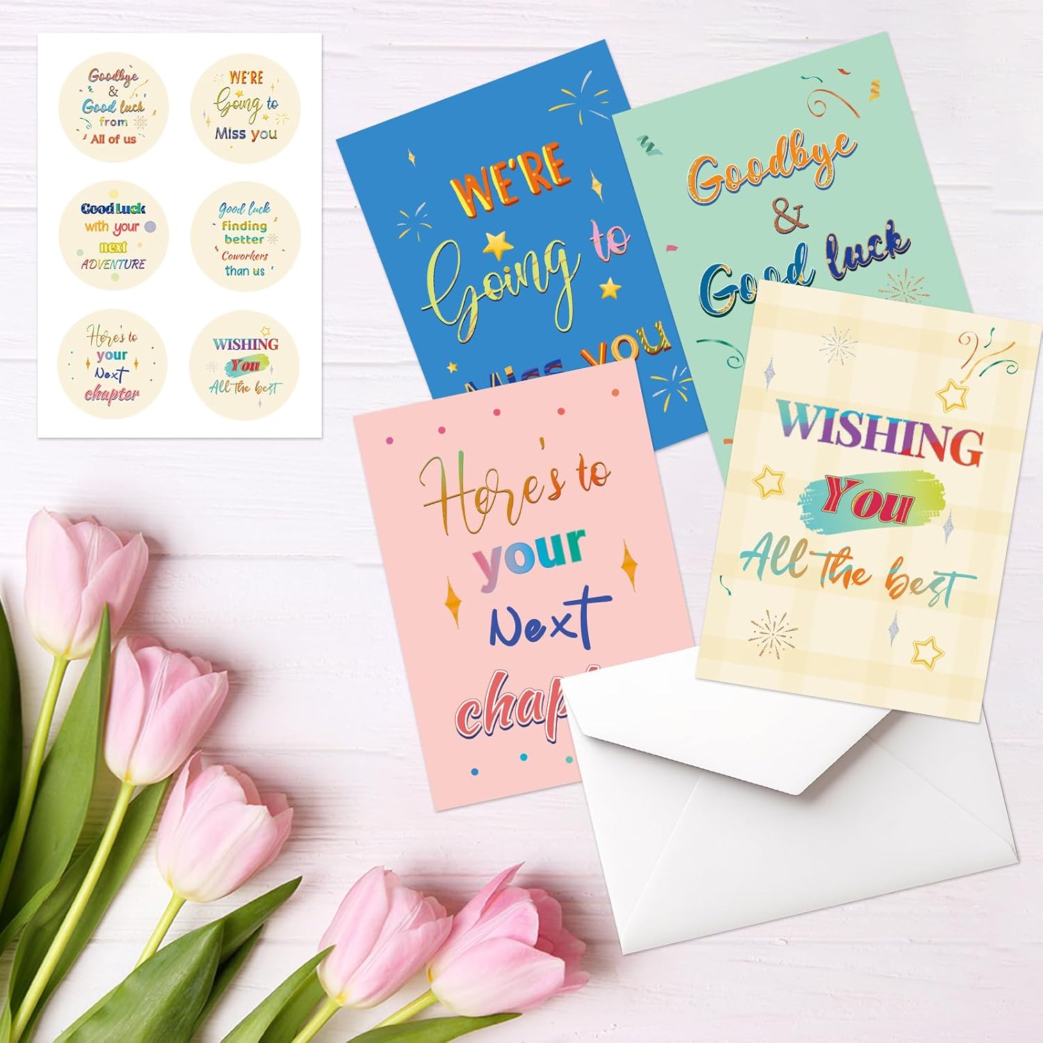 12Pcs Farewell Cards for Coworker, Goodbye Cards with Envelopes & Stickers image 4