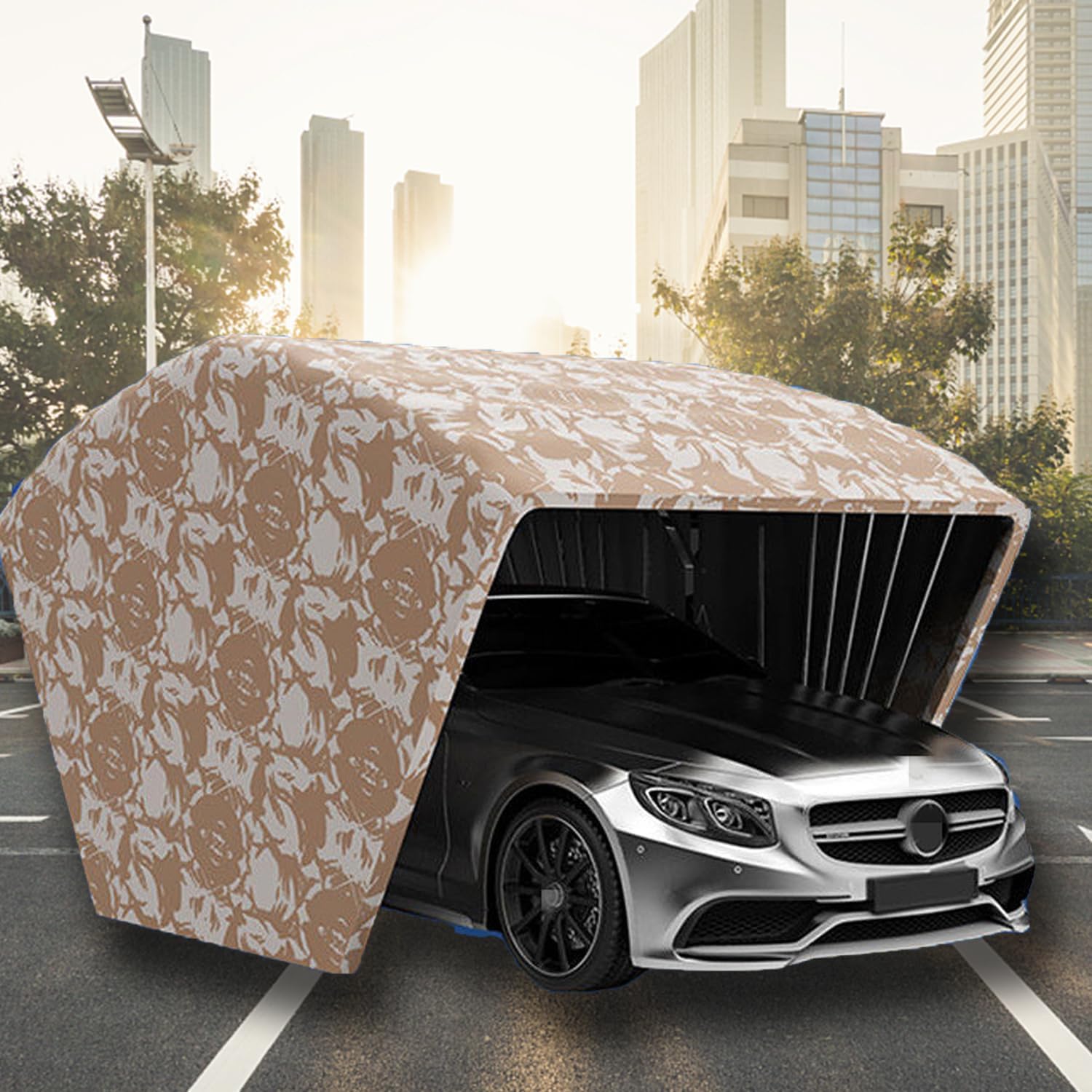 All-Weather Carport - Semi-Automatic Car Tent Garage, Heavy-Duty ...