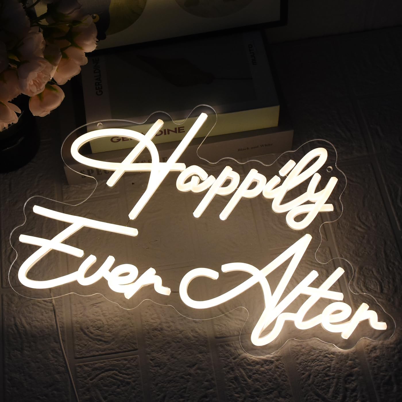 Happily Ever After Neon Sign for Wall Decor, Wedding Neon Lights Sign Dimmable USB Powered LED Sign for Bedroom Home Bar Wall Decor Anniversary Valentine's Celebrations Wedding Party
