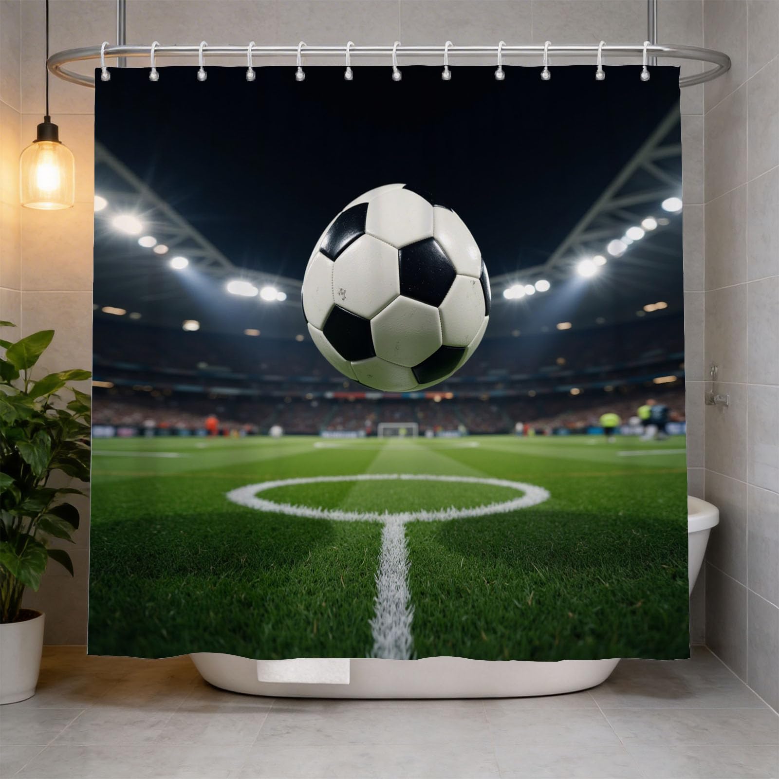 Hongduo 3D Soccer Shower Curtain for Stalls Bathtubs Sports Bathroom Decor Shower Curtain Set Polyester Fabric Waterproof 200x200cm/79X79 Inch with Hooks