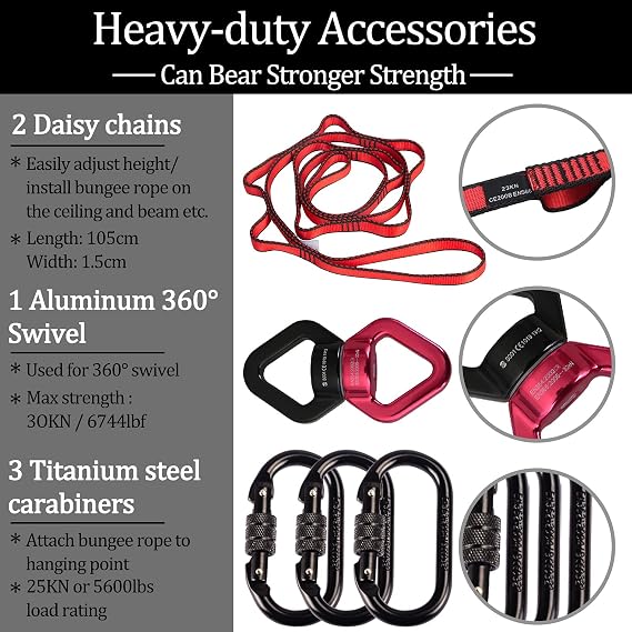 Dasking Heavy Bungee Resistance Band Set Gravity Yoga Bungee Cord Resistance Belt Set 4D Bungee Dance Rope Workout Fitness Home Gym Professional Training Equipment
