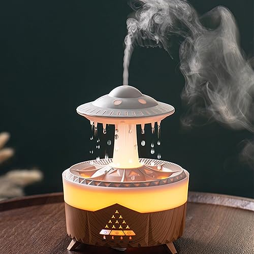 Humidificadores de gotas de lluvia para dormitorio, difusor de aceite esencial con luces LED de 7 colores, humidificadores de aire, humidificador de
