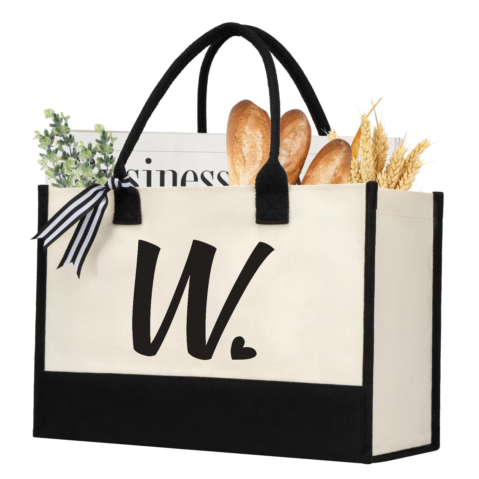 shenee Initial Canvas Tote Bag, Personalized Beach Jute Bag Present for Women Holiday,Friends Birthday Gift,Wedding, New Year