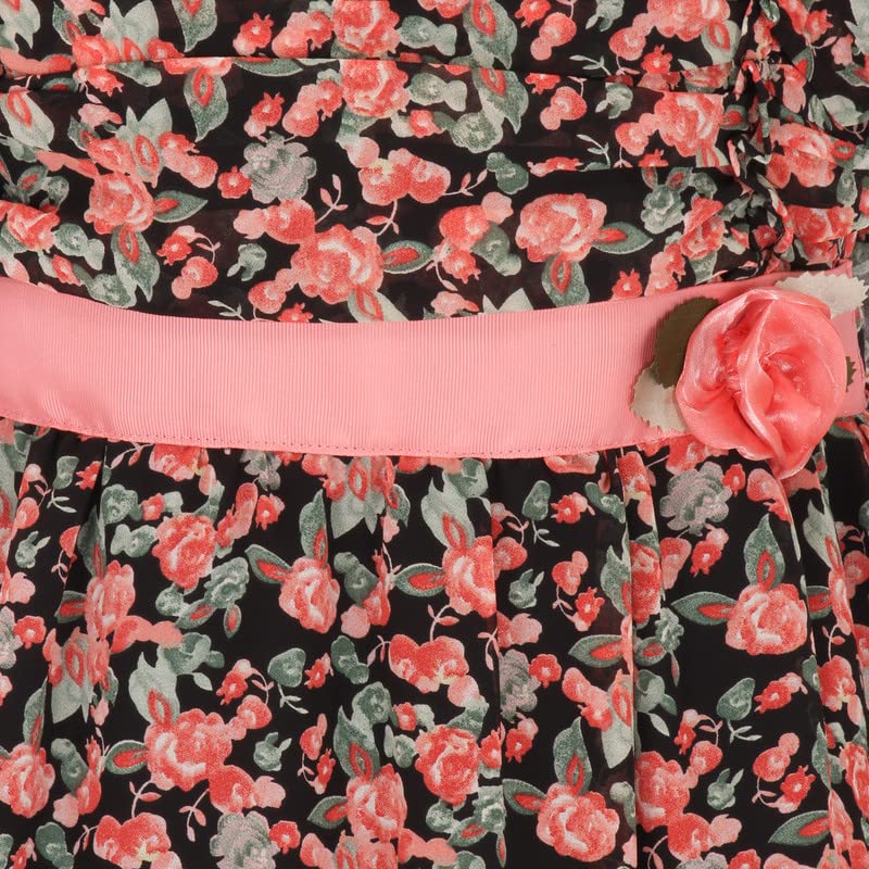 Image of Cutecumber Girls Georgette Floral Printed Fit & Flared Red Frock Dress For Baby Girls & Kidsware, Stylish Gift Dress for Special Occassion, Birthday & Party Outfit Age 1-15 Years