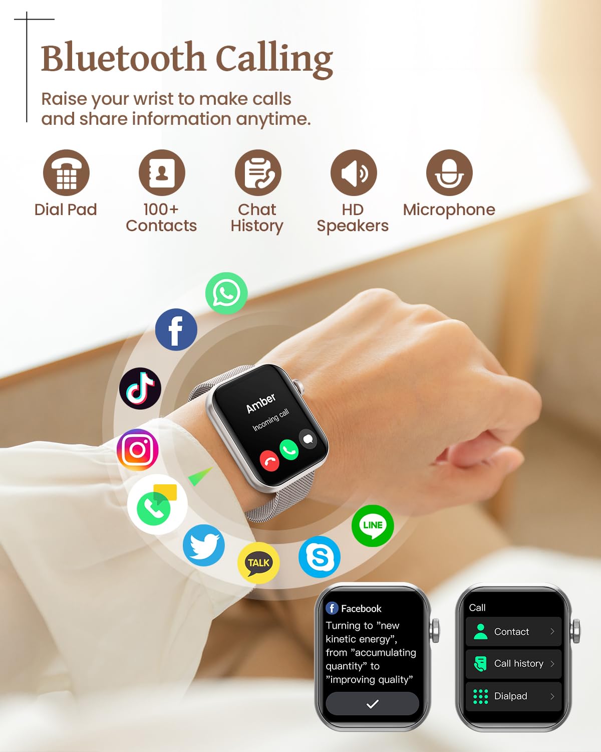 AIMIUVEI Smartwatch Donna, Orologio Smartwatch con Chiamate e Whatsapp, 120+ modalità Sportive, 24H Frequenza Cardiaca SpO2, Sonno Fisiologia Femminile IP68 Notifiche Calorie per Android iOS Argento