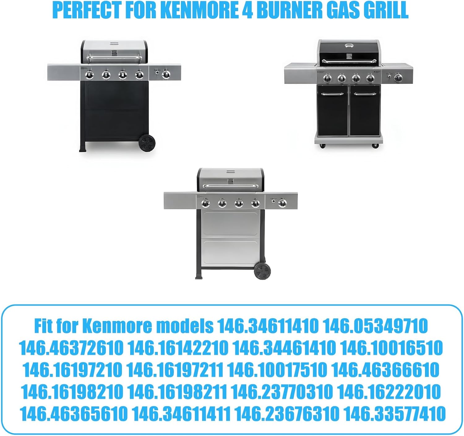 Grill Replacement Parts Kit for Kenmore 4 Burner 146.46365610 146.23678310 146.46372610 146.34611410 146.34611411 146.10017510 146.23679310 146.46366610 Cast Iron Cooking Grates and Heat Plates