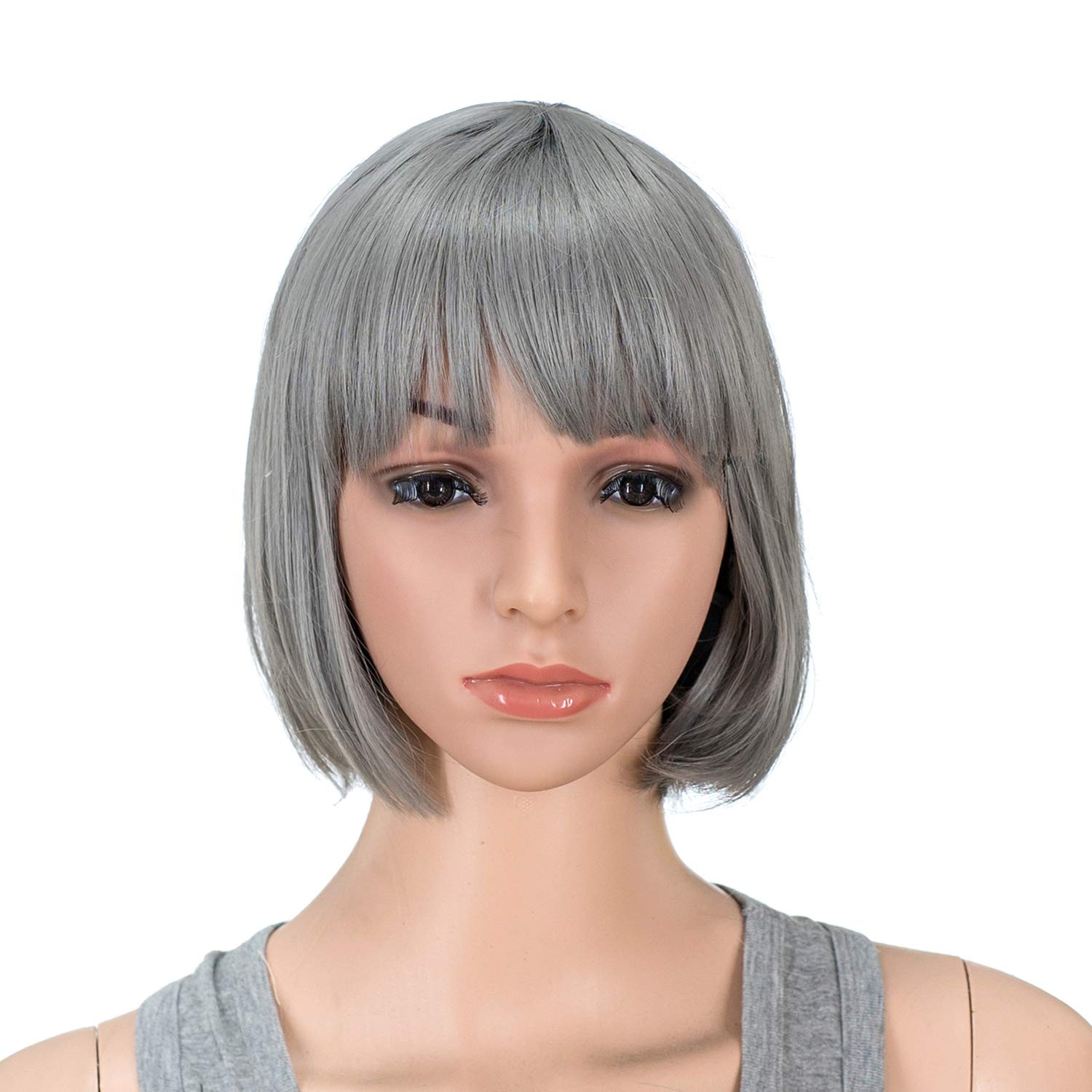 SWACC 10 Inch Short Straight Bob Wig with Bangs Synthetic Colorful Cosplay Amazon.com : SWACC 10 Inch Short Straight Bob Wig with Bangs  main image 3