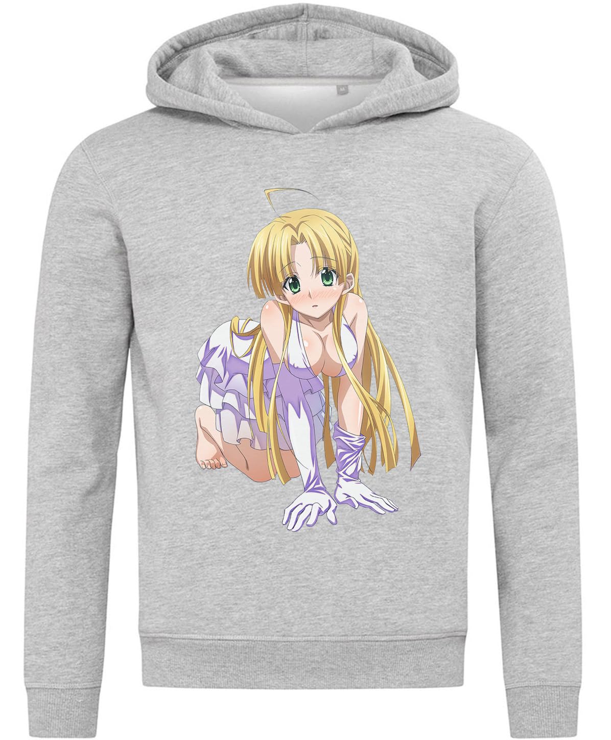 Anime Bionda Pin Up Ragazza Felpa con Cappuccio Misto Cotone Grigio Grande