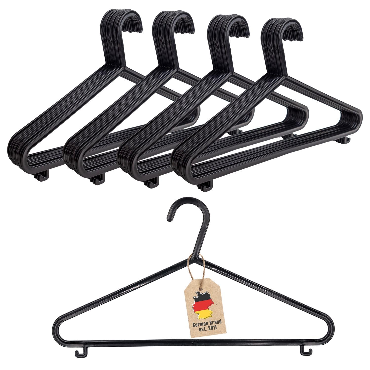 Intirilife leichte dünne Kleiderbügel -SCHWARZ - 40 Stück platzsparende Kleiderbügel aus Kunststoff mit Hosensteg Rockhaken - 36 x 1 x 15 cm- Garderoben Wäsche Anzug Jacken Rock Bügel, robust
