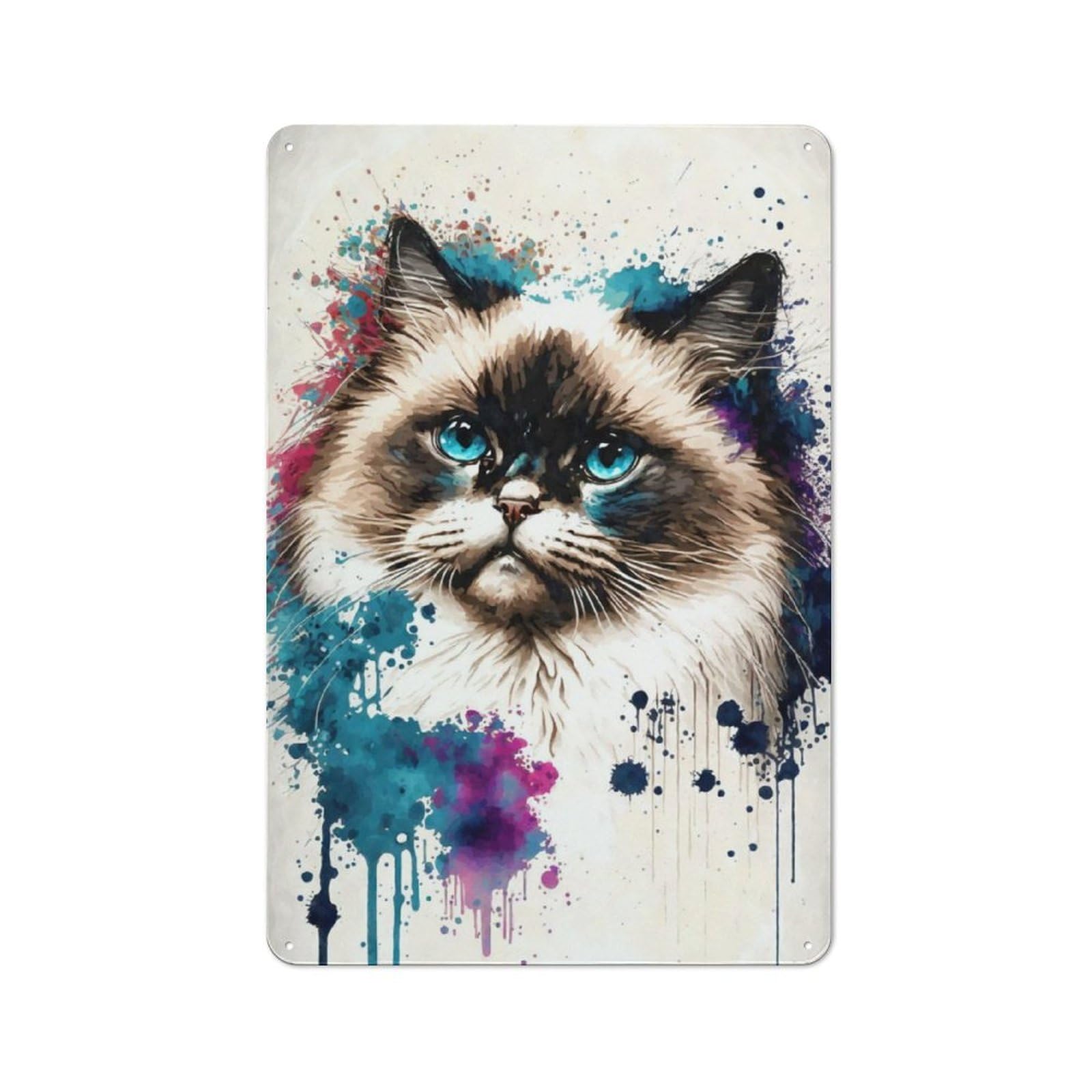 Junmoney Ragdoll Cat Watercolor Vintage Tin Wall Plaque 30X20cm For Workshop Wall, A Decorative Christmas Gift For Makers And Diy Enthusiasts