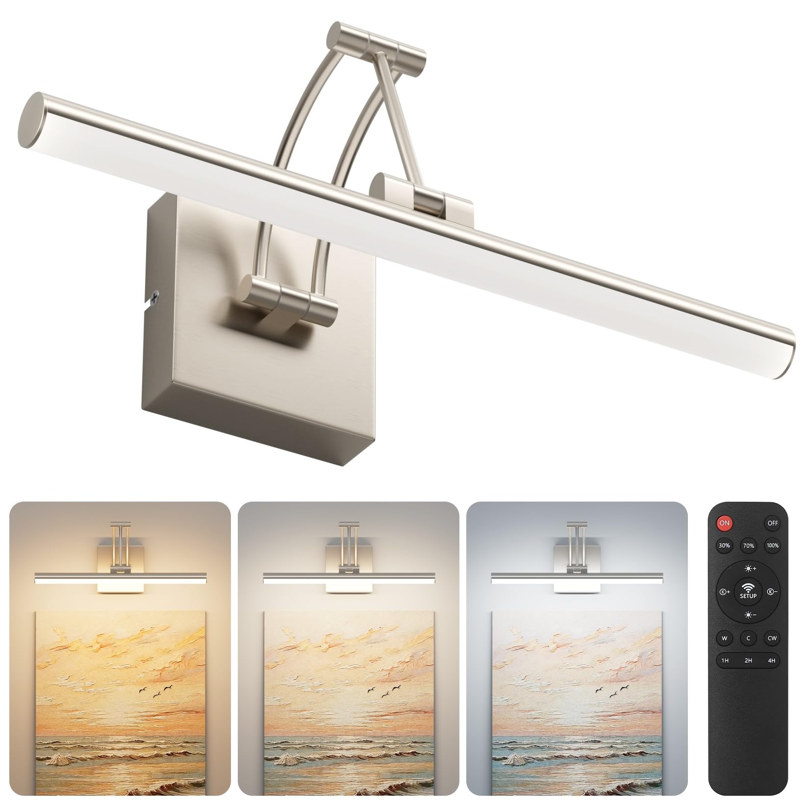 Tipace Hard-Wired Picture Light for Wall,3CCT Dimmable/Timer Off Dartboard Light for Pictures with Remote,15.7 Inch Brushed Nickel Art Light for Paintings,Full Metal Painting Display Lights