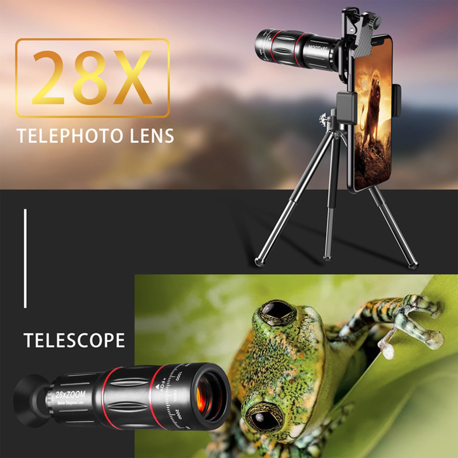Teleobiettivo fotografico 28X con grandangolo Fisheye Teleobiettivo per riprese video