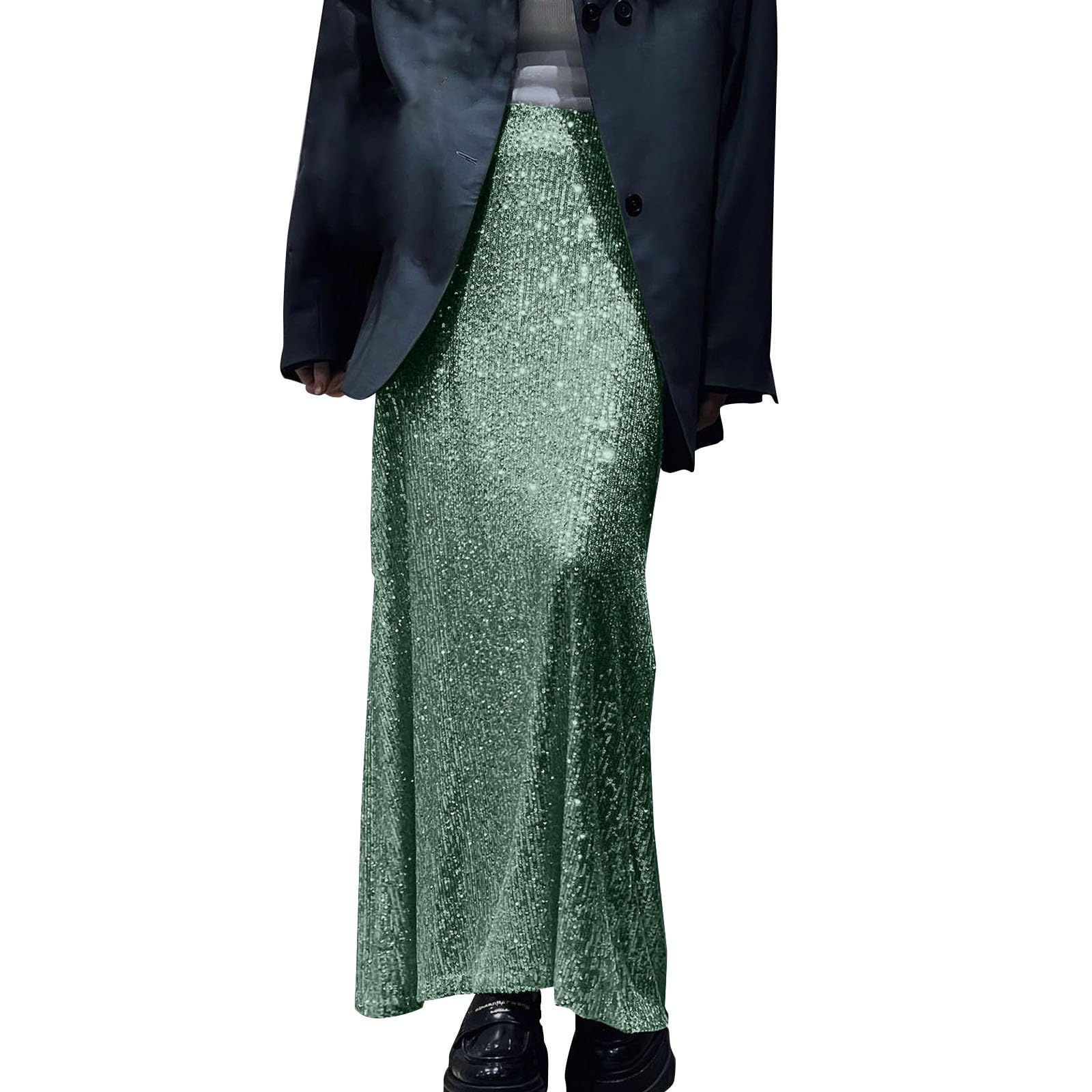 Falda de lentejuelas de cintura alta para mujer, cintura recta, falda ajustada para niñas