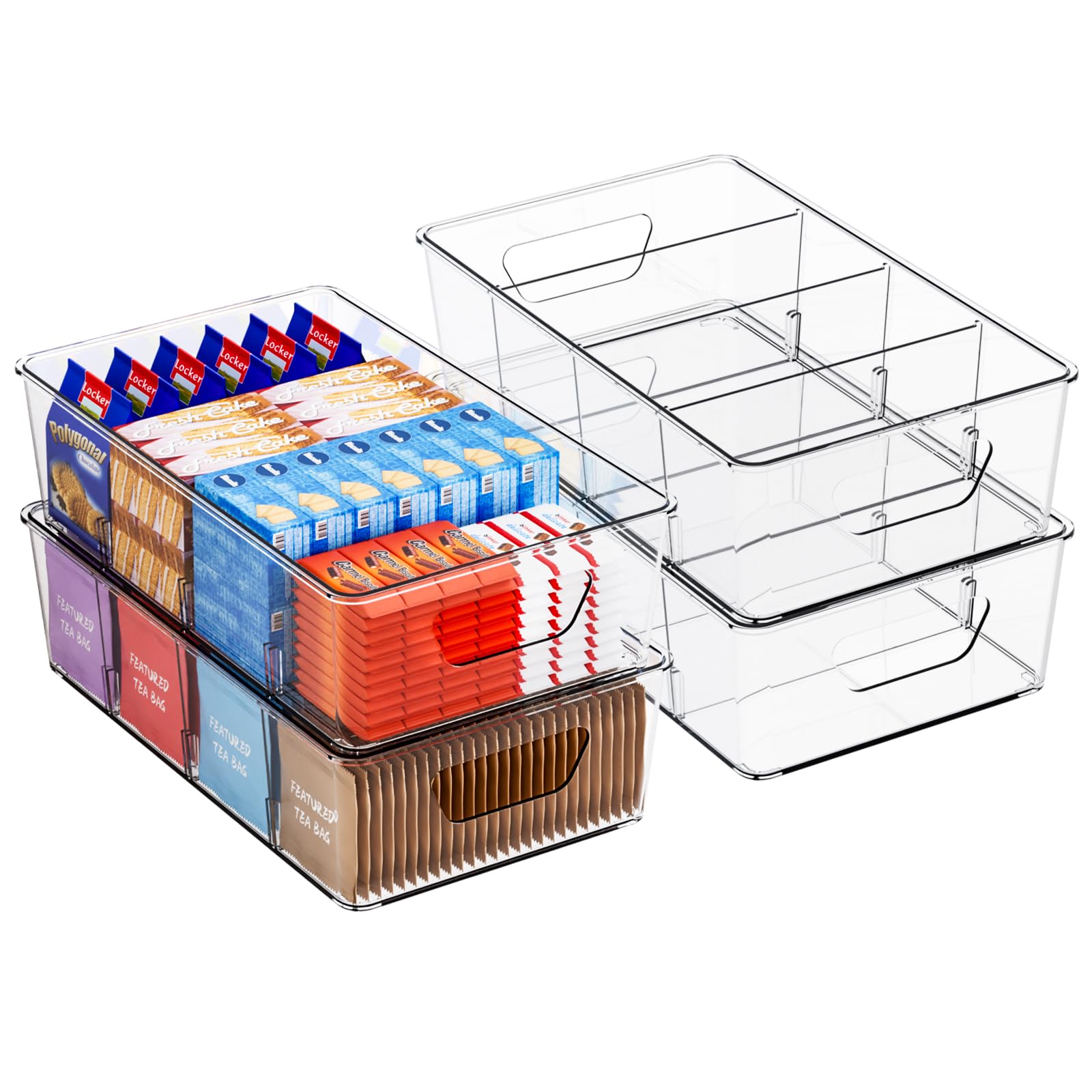 Stackable 4 Pack Snack Organizer for Pantry Shelf,Clear Pantry Organizers and Storage Bins for Fridge,Office,Cupboard,Plastic Pantry Snack Organizer For Breast Milk,Tea Bag,Food Storage Containers