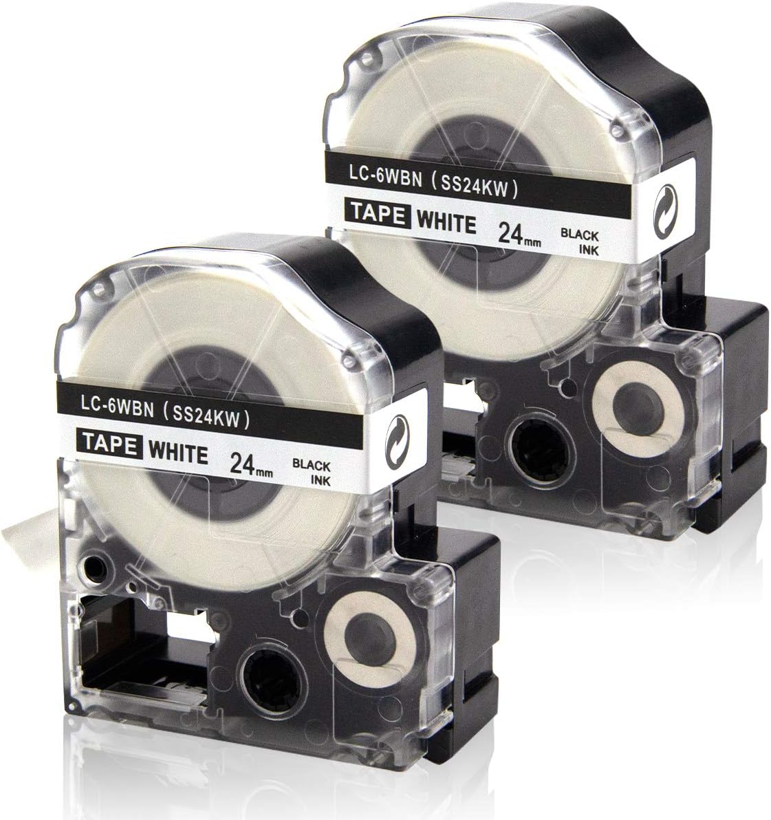 Compatible Label Tape Replacement for LK-6WBN SS24KW LC-6WBN9 LK Label Tape Cartridge for Epson LabelWorks LW600P LW700 LW900 LW1000P Label Maker, 1" x 26', 24mm x 8m, Black on White, 2-Pack