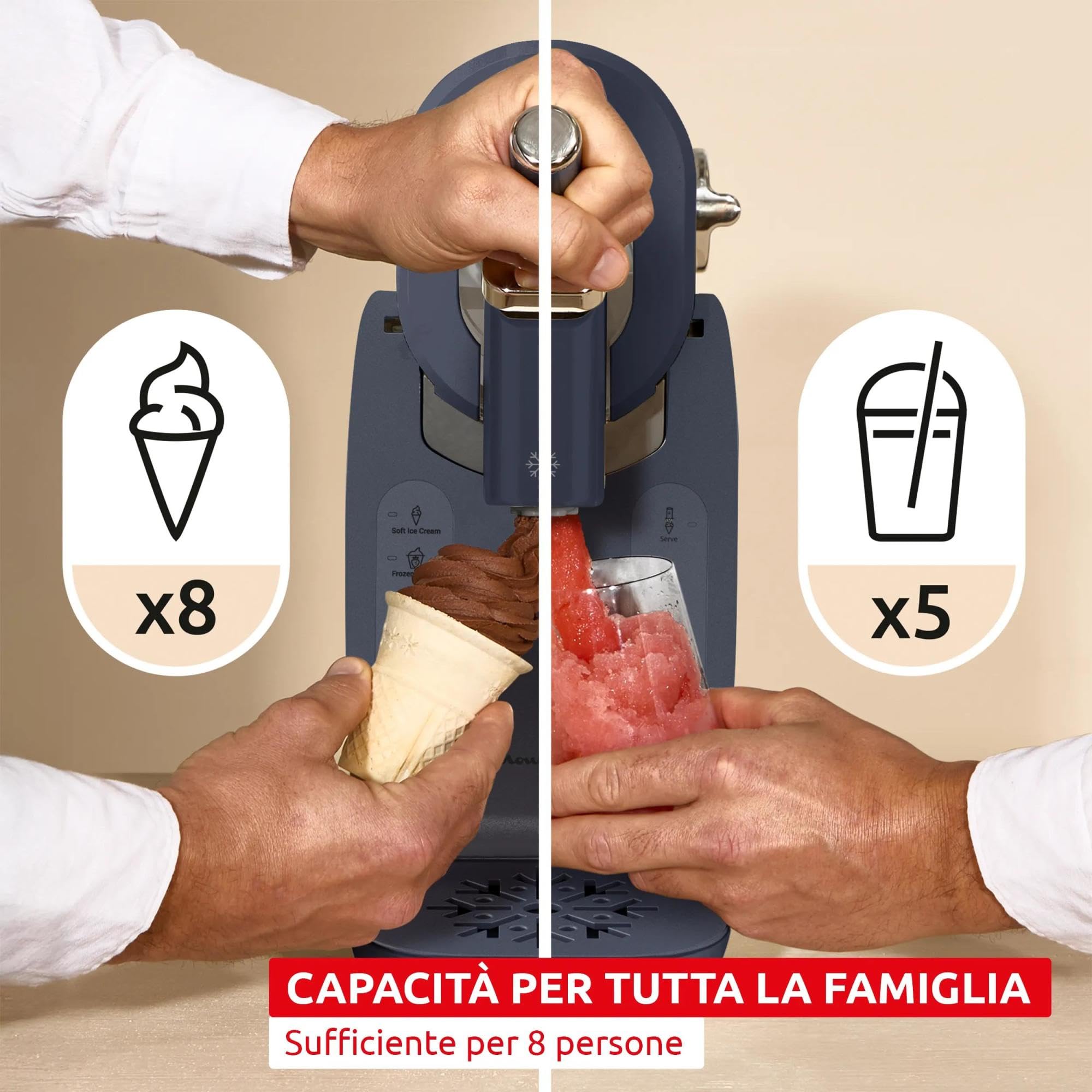 Moulinex Freezi, Gelatiera e Macchina per Bevande Ghiacciate 16-in-1, Golosità Gelate all'Istante, Facile da Usare, Capacità Ampia, MJ8024F0