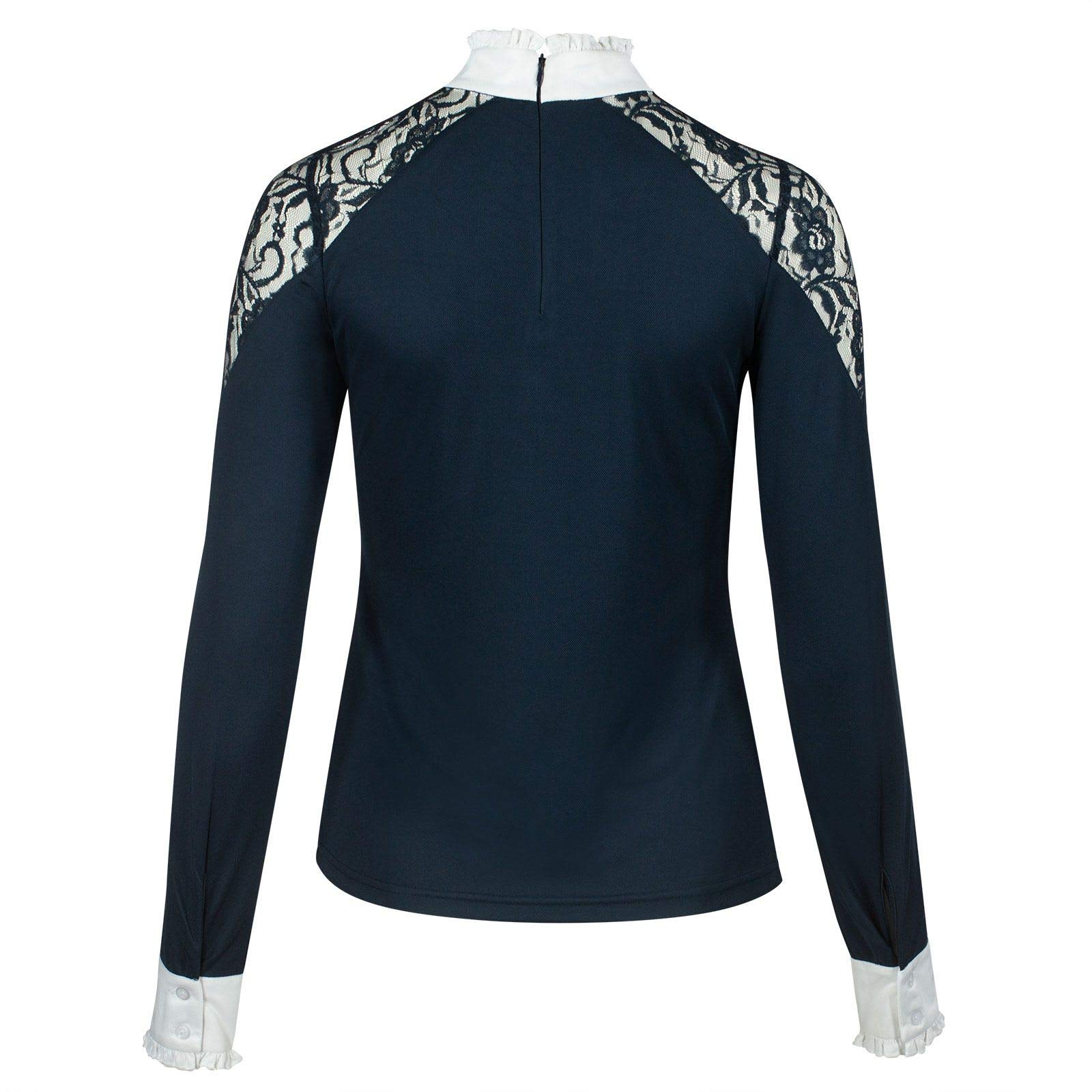 HORZE Polo de Concours en Dentelle à Manches Longues Sylvie, Bleu, 40