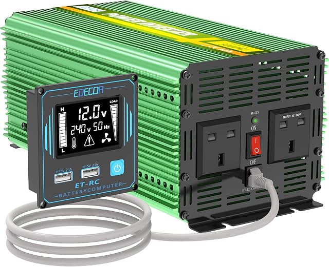 EDECOA 3000w Pro Power Inverter 12v to 240v Motorhome Voltage Converter 6000 Watts Peak, New Remote Controller with LCD Screen and 4.2A Dual USB Ports